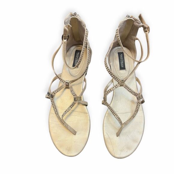 WHITE HOUSE BLACK MARKET Women’s Gold Rhinestone Strappy Flat Sandals Size 10 - Picture 6 of 8